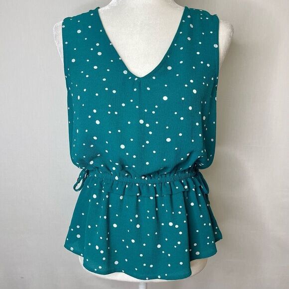 Charming Charlie Polka Dot Sleeveless Peplum Top - Small - Picture 1 of 10